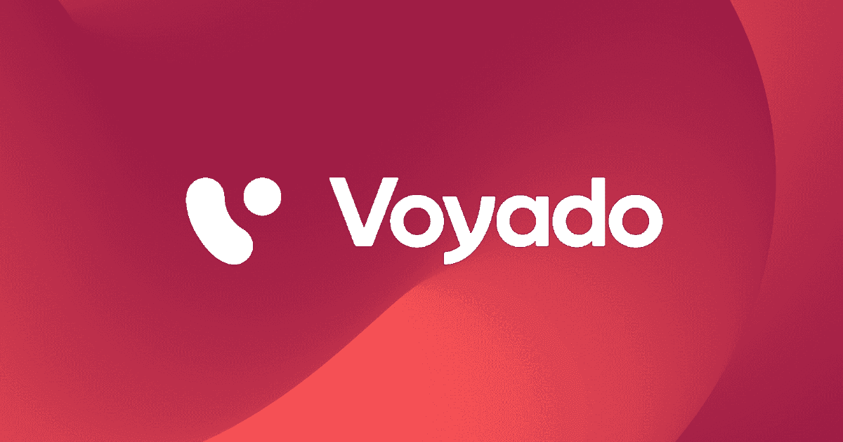 The Voyado logo in white on a deep red gradient background