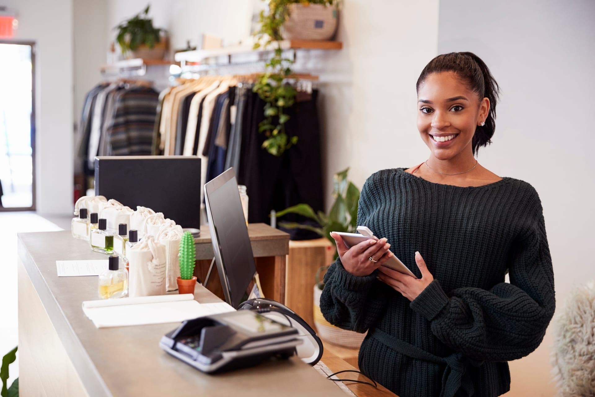 Customer paying at retail checkout